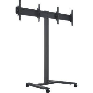 M Public Display Stand 180 HD Dual Black Side-By-Side Dual Monitor Trolle